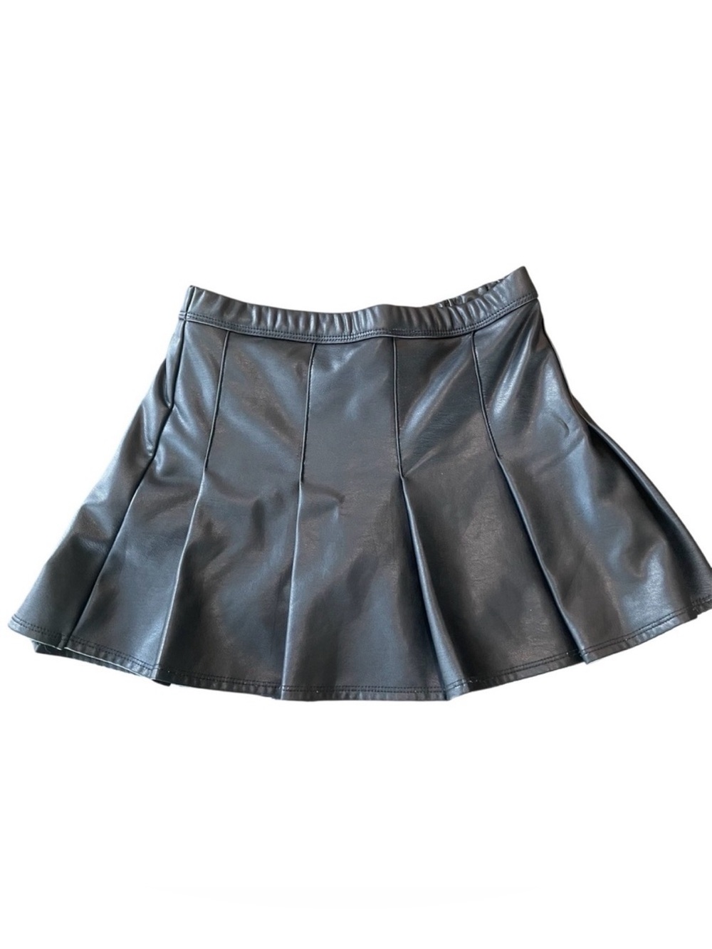 Abercrombie Kids Girls Faux Leather Pleated Mini Skirt | Black | Size 7/8
